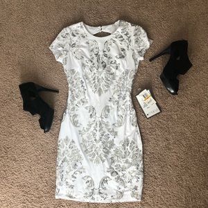 White and Silver Sequins Dress, NYE dress